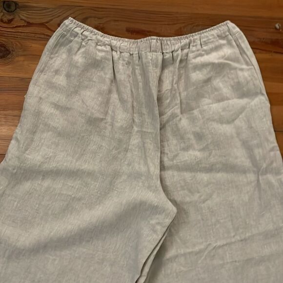 Match Point Beige Tan Linen Wide Leg Pull-On Pants Womens Size Medium Made in US - Picture 5 of 12